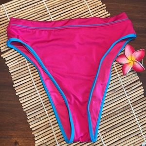 VICTORIA’S SECRET HI-Cut Swim Bottoms - Hot Pink with Blue Piping